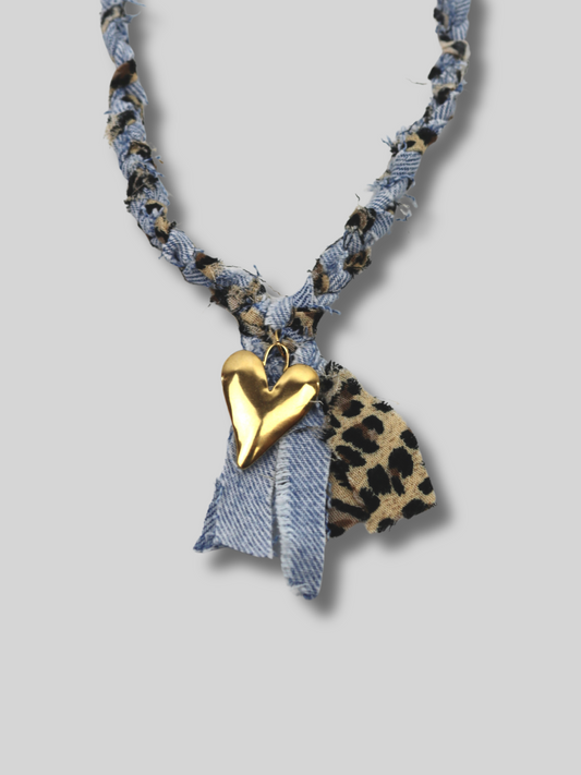 Leopard/jeans big love necklace