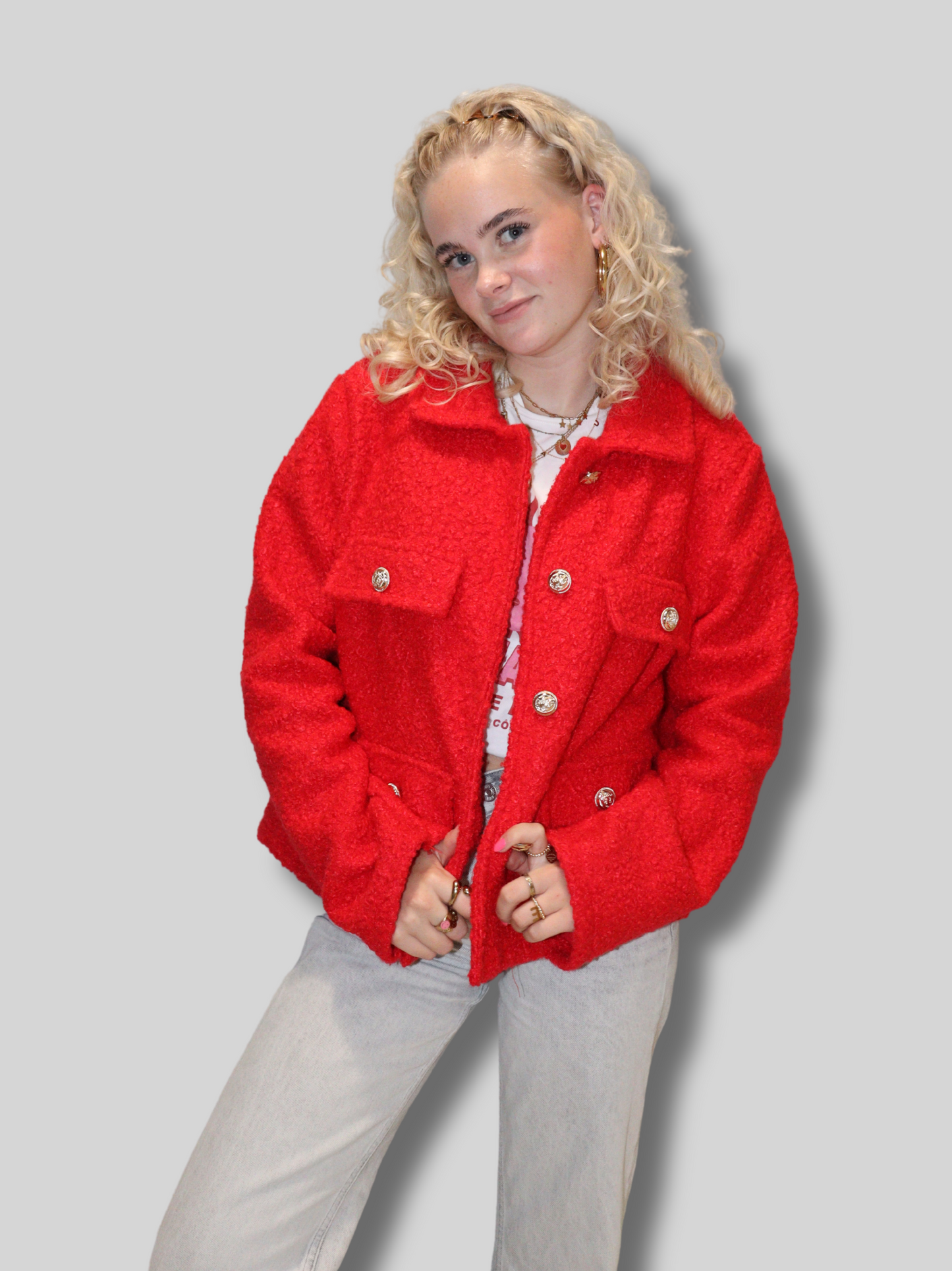 blushing jacket red