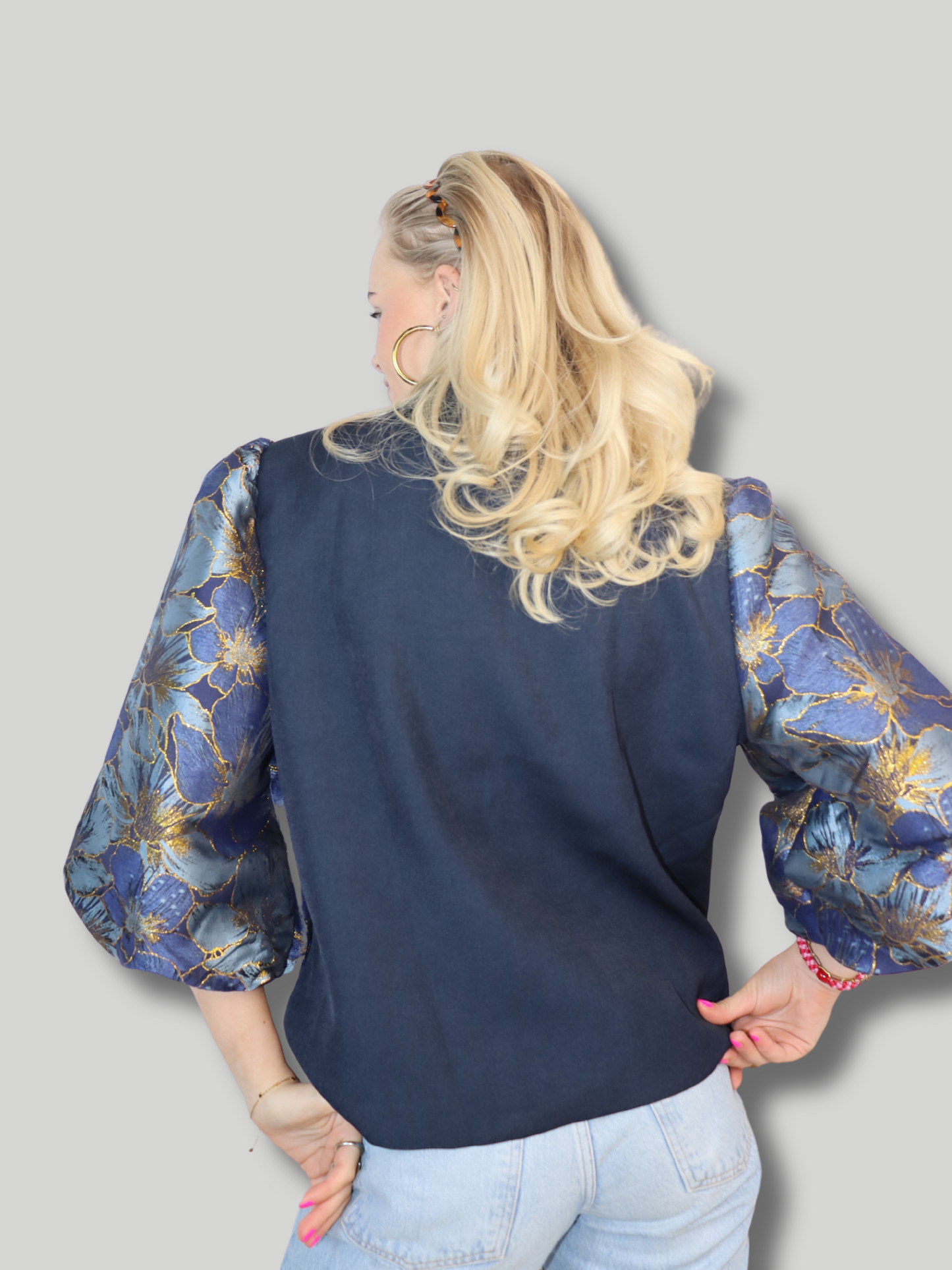 puff sleeve blazer blooming blue