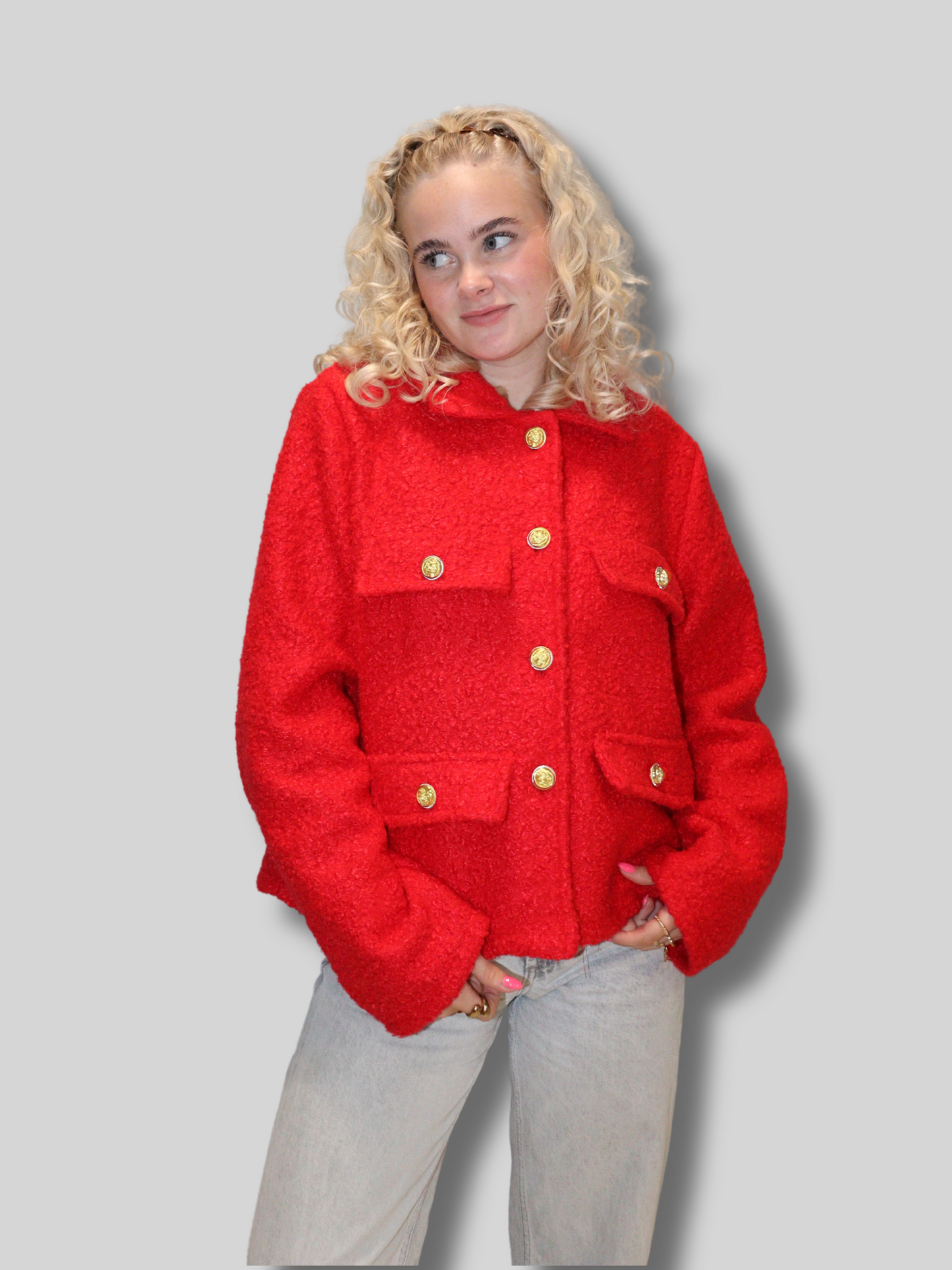 blushing jacket red